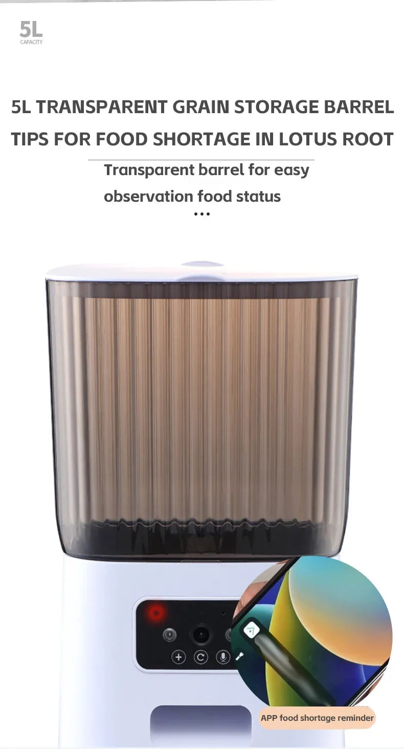 5L Slimme Voerbak met Camera/WiFi - Automatische Katten- & Hondenvoerdispenser